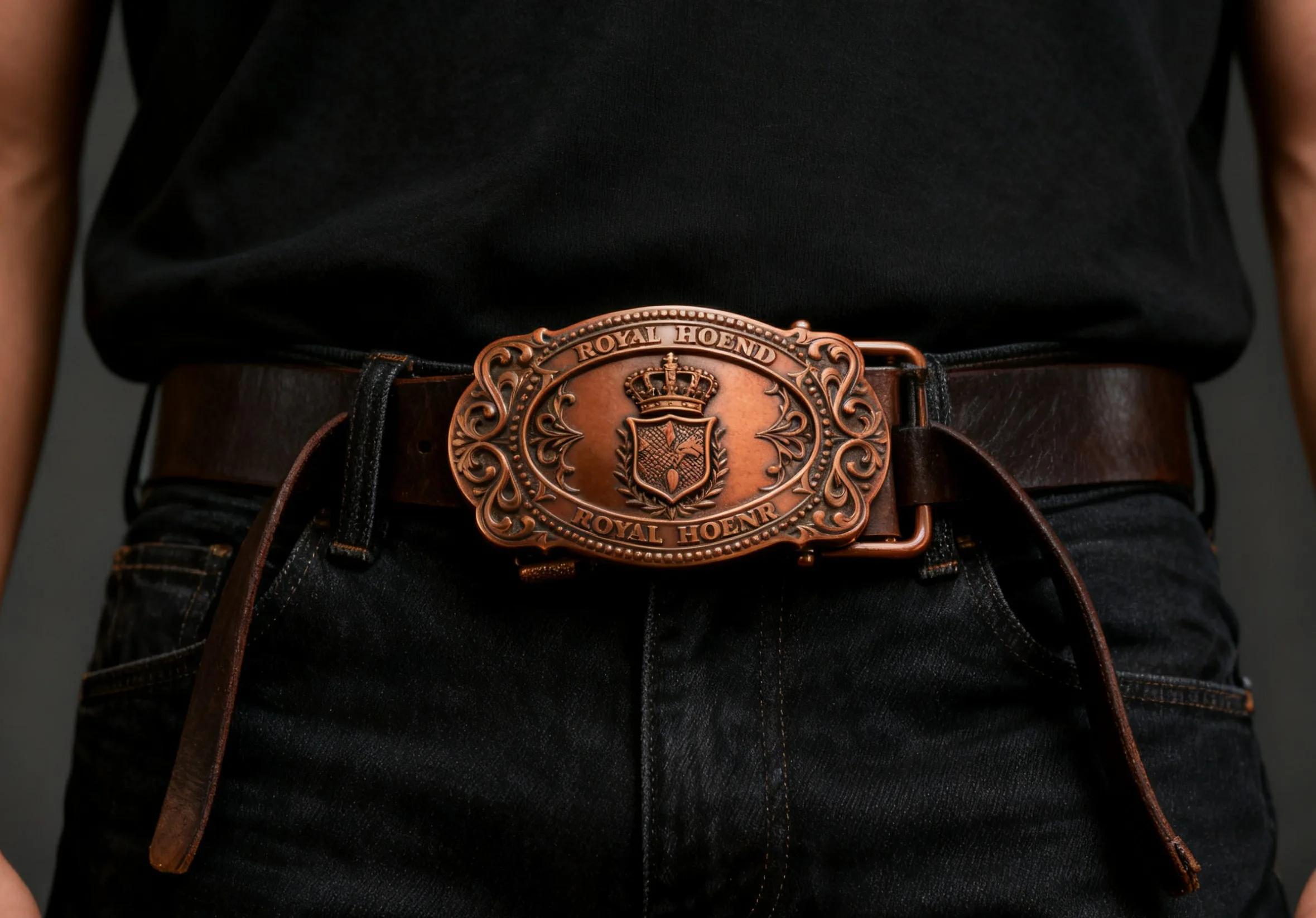 Ornate Royal Hound Copper Belt Buckle~1