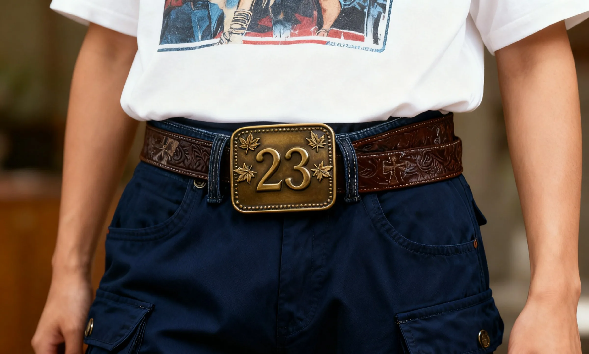 Vintage Maple Leaf 23 Brass Belt Buckle~1