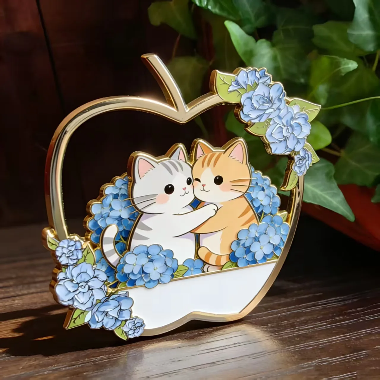 Cuddling Cats Apple Pin