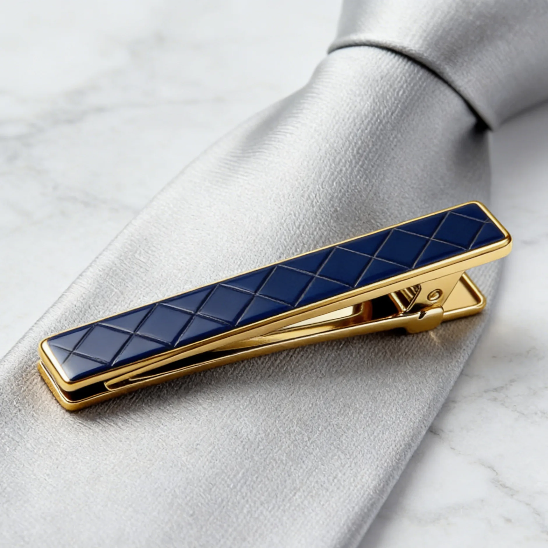 Navy Diamond Tie Clip