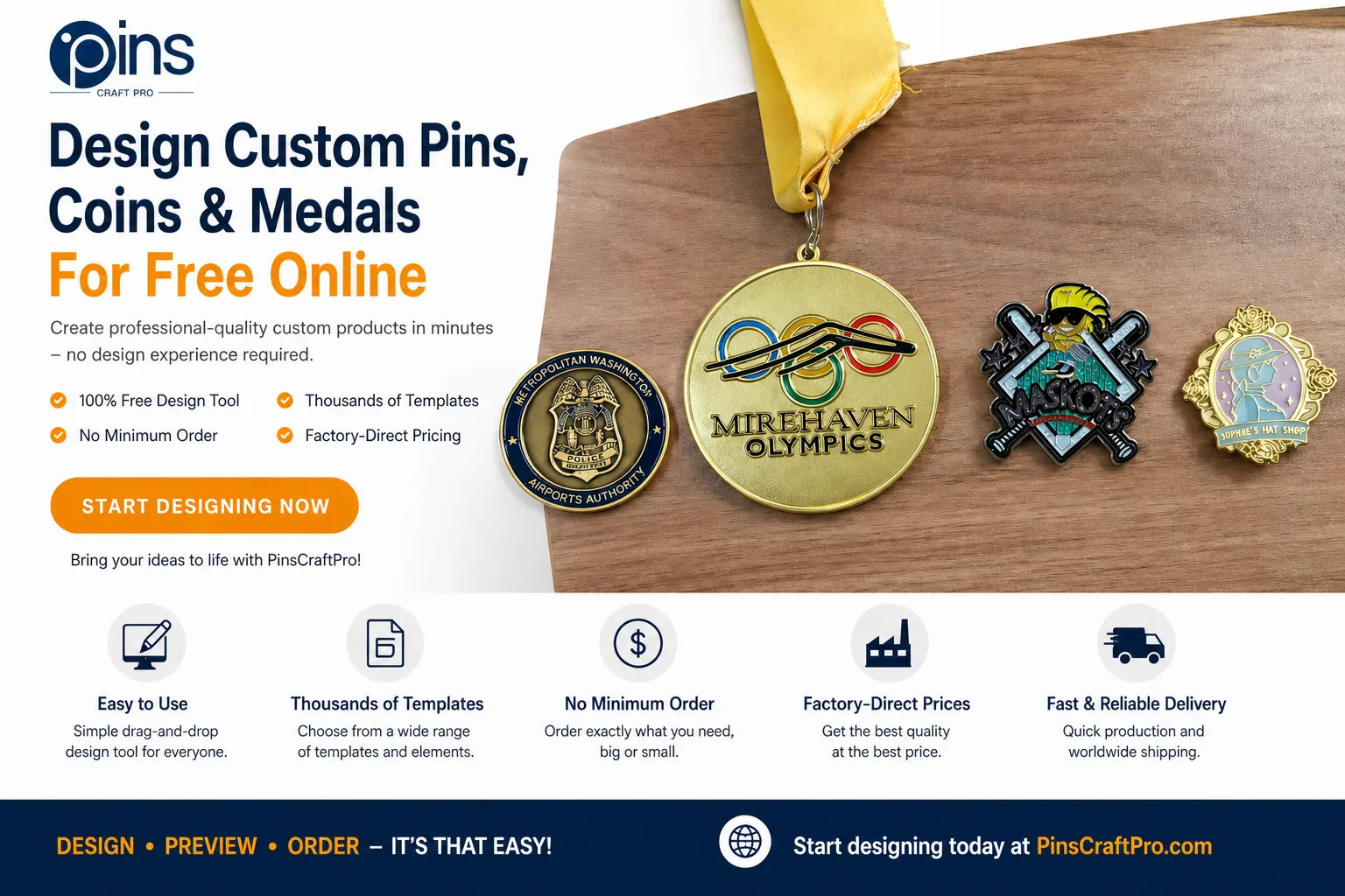 Free Design Free Quote for How to Design Custom Pins, Coins, and Medals with PinsCraftPro's Free Online Tool