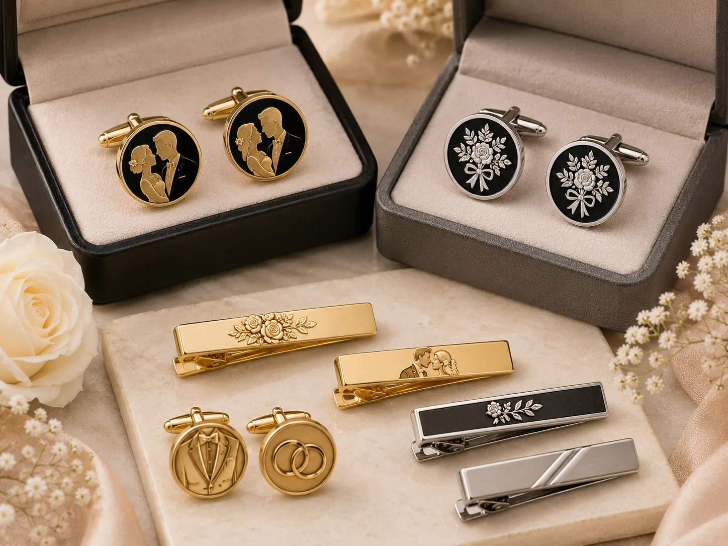 Custom Wedding Cufflinks & Tie Clips