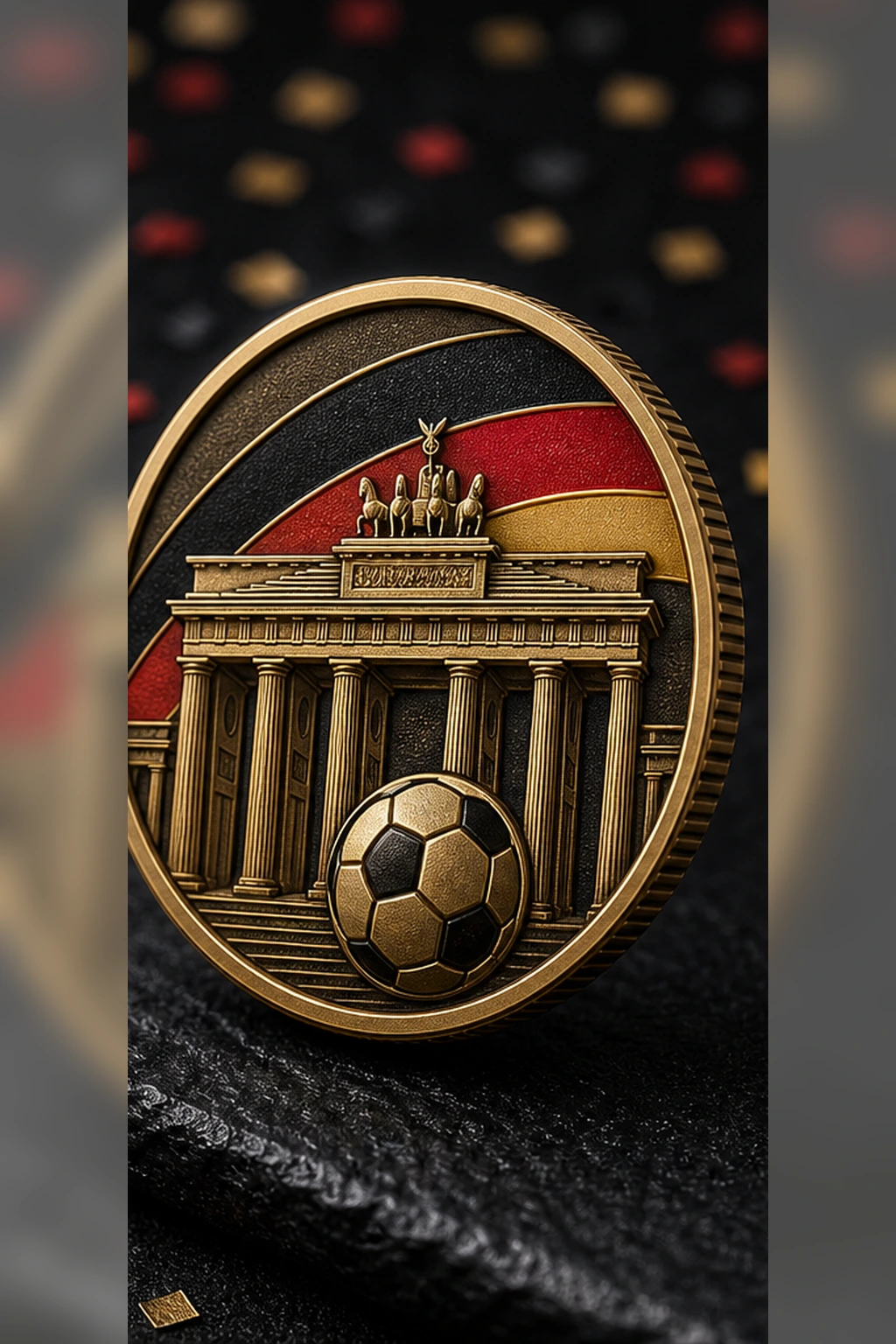 Falls dein Land die Weltmeisterschaft gewinnt: Die Sammlung von Abzeichen, Münzen und Medaillen, die ich zusammenstellen würde 2 Germany commemorative challenge coin product photo with antique metal and enamel detail, high quality Image 2 product mockup