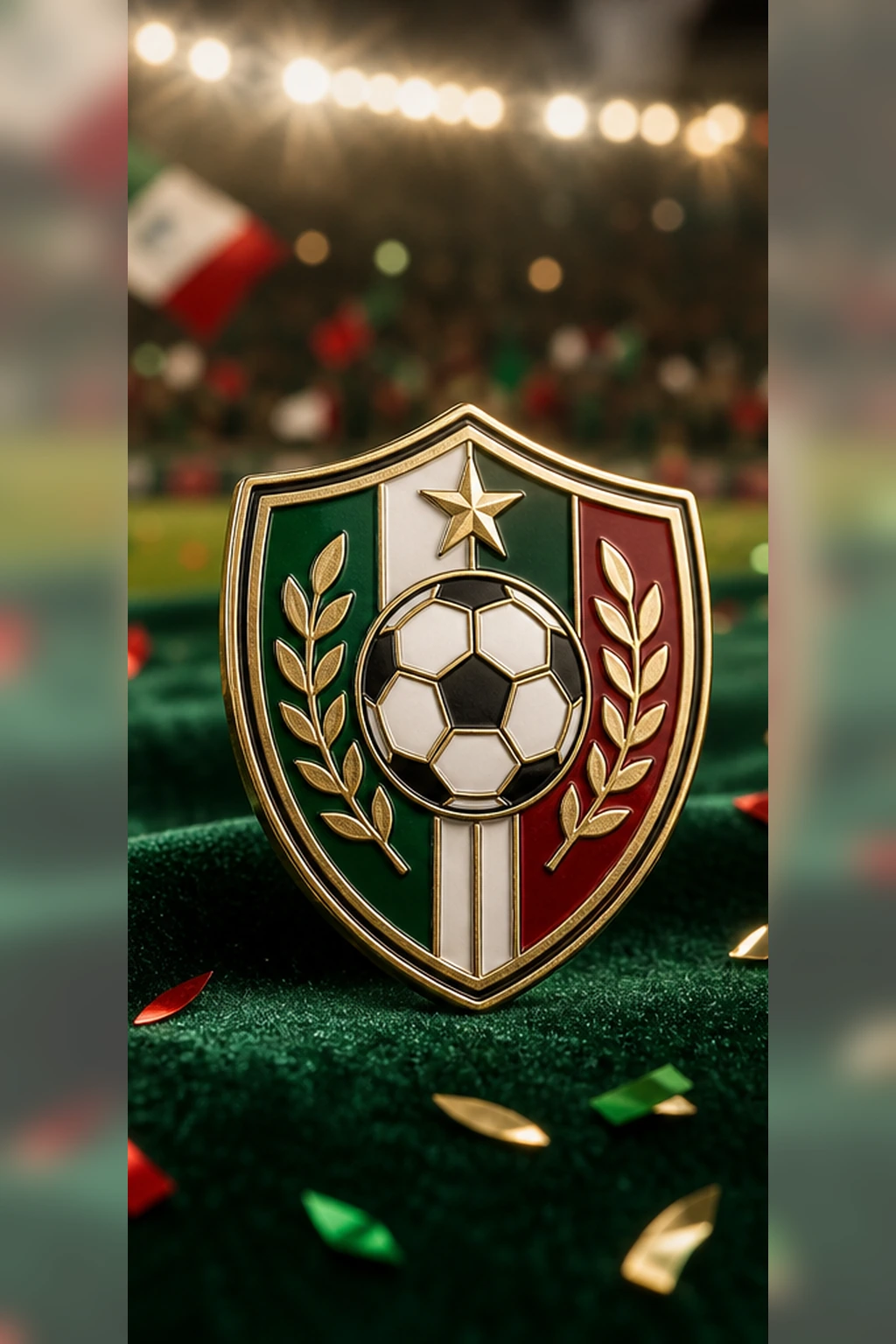 Mexico World Cup champion badge product photo with premium enamel and metal detail, high quality Image 2 product mockup