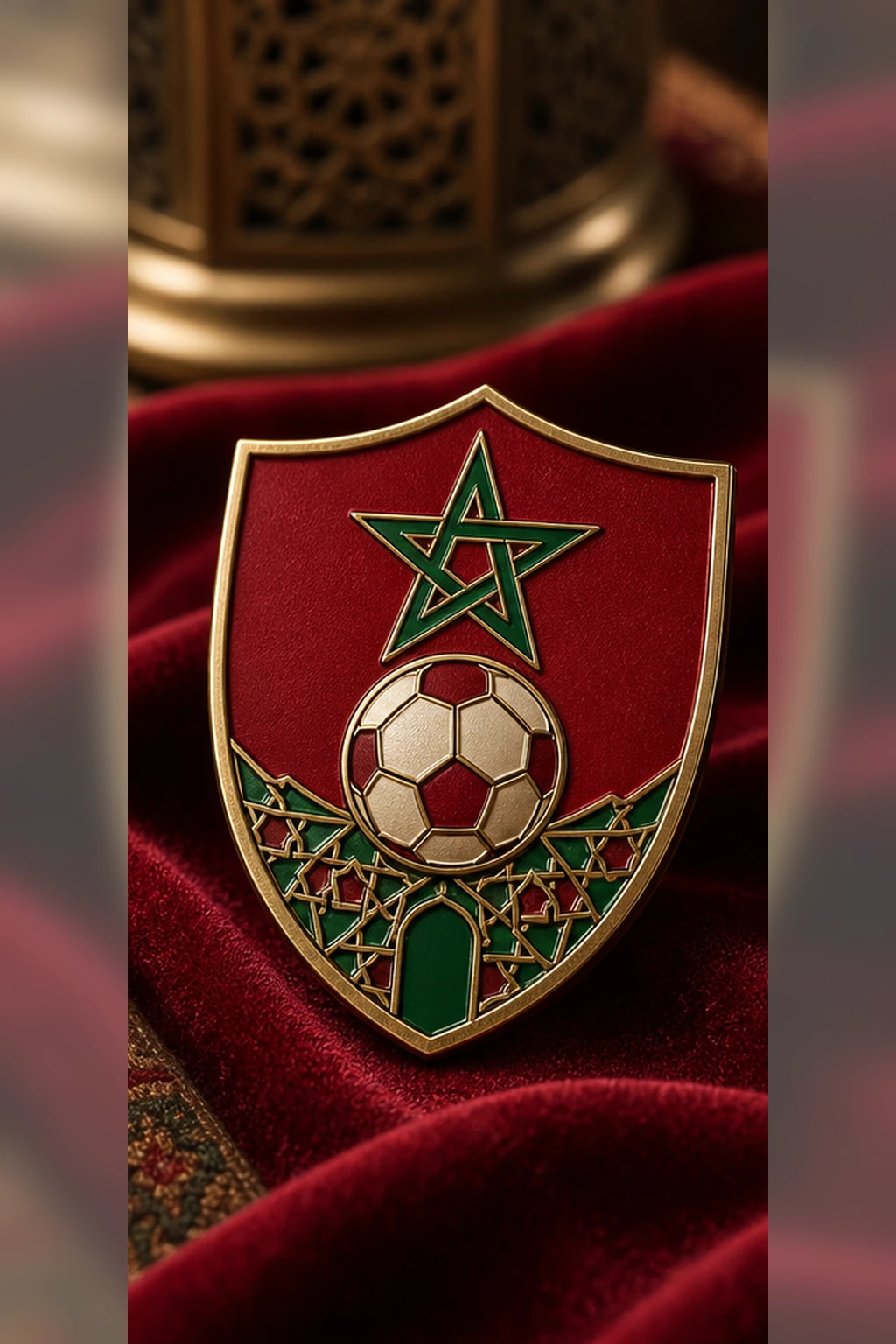 Falls dein Land die Weltmeisterschaft gewinnt: Die Sammlung aus Abzeichen, Münzen und Medaillen, die ich zusammenstellen würde 4 Morocco World Cup champion badge product photo with premium enamel and metal detail, high quality Image 2 product mockup