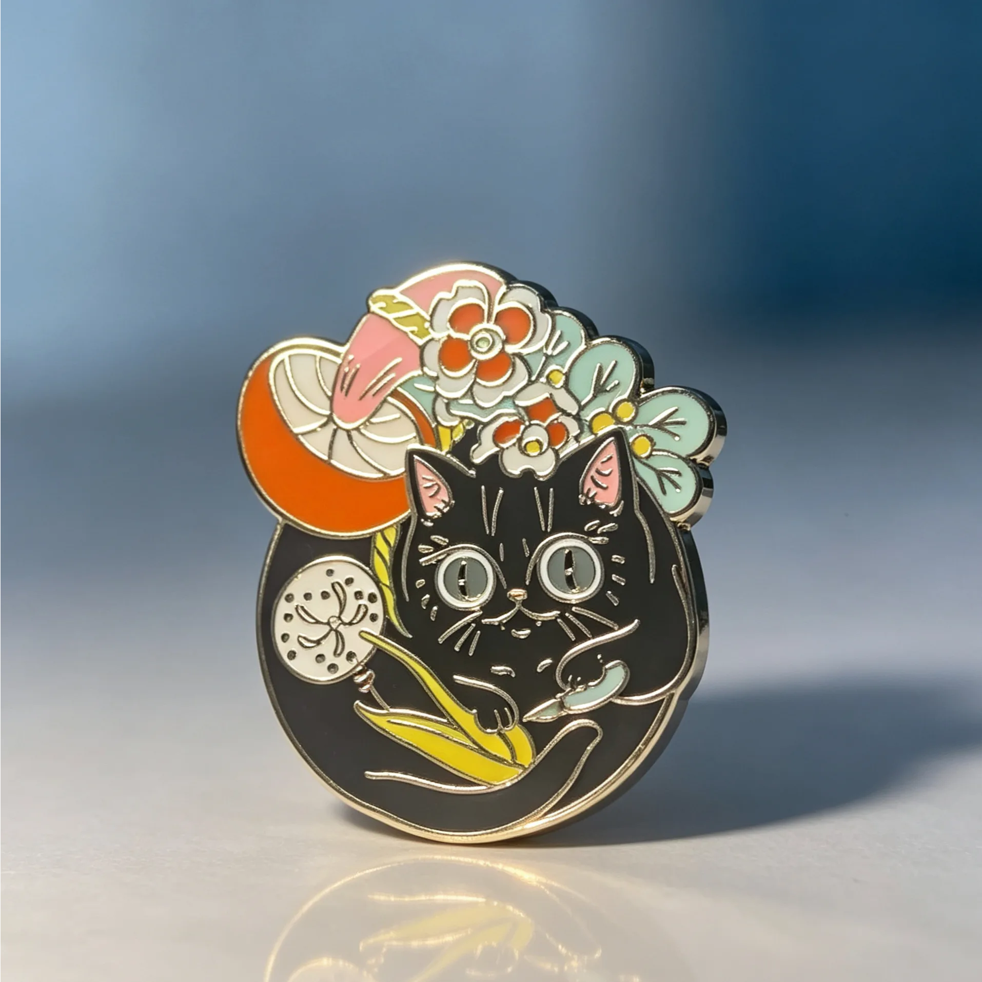 Custom Pins 10 Floral Black Cat Enamel Pin